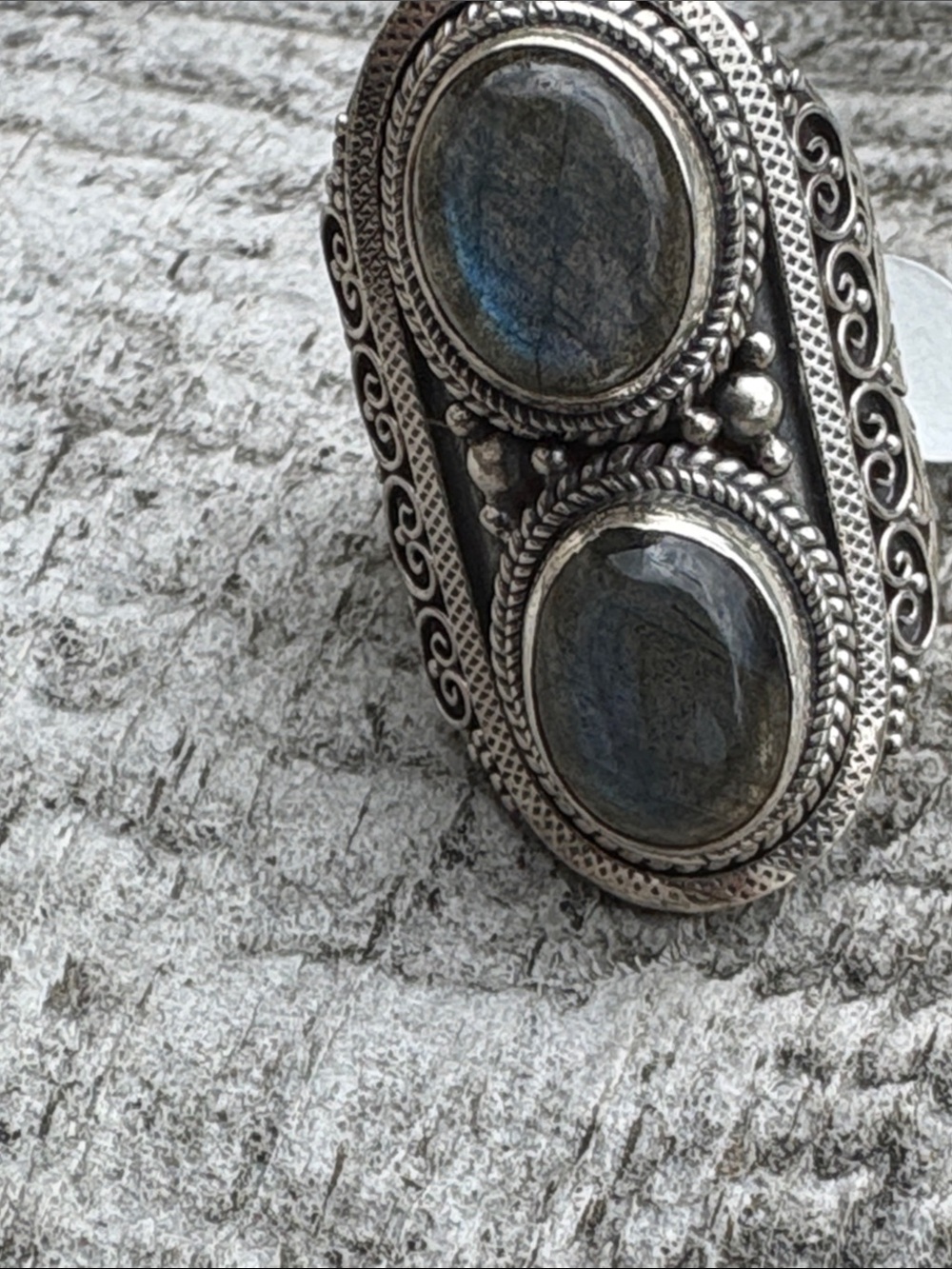 Silver Double Labradorite Statement Ring